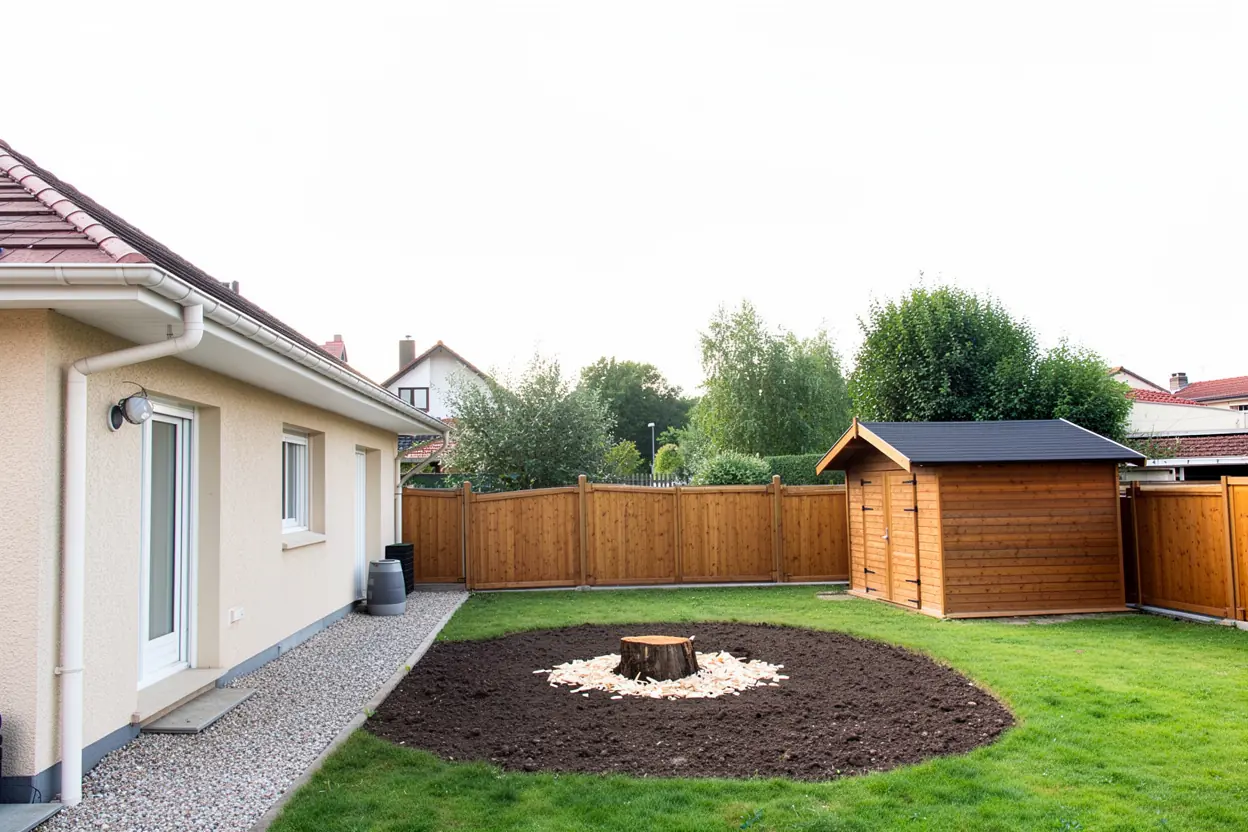 Jardin à Bron sécurisé après retrait complet de l'arbre