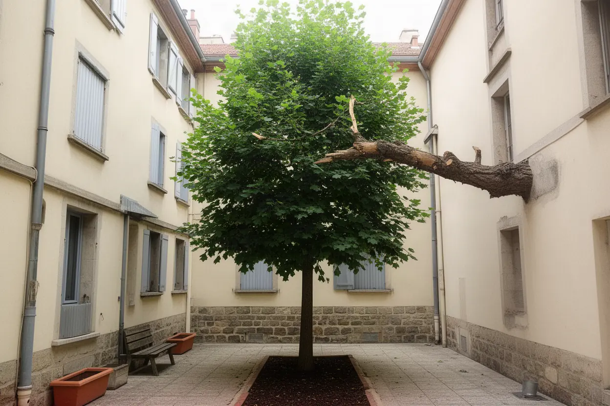 Tilleul dense avant élagage sur cordes à Lyon