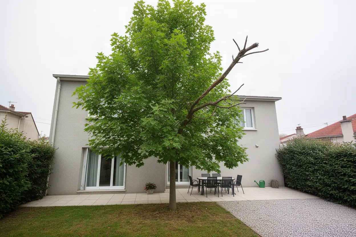 Érable avec bois mort avant élagage à Villeurbanne