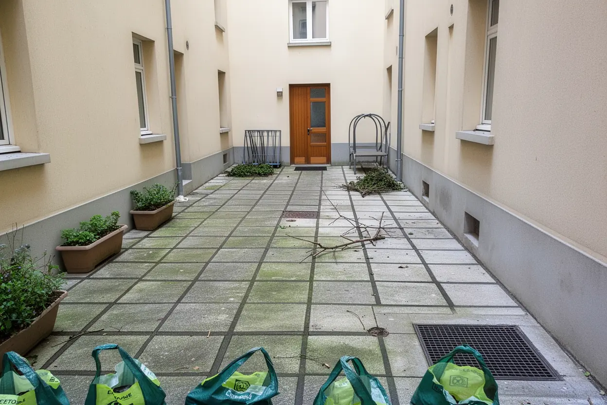 Cour lyonnaise nettoyée après broyage des végétaux