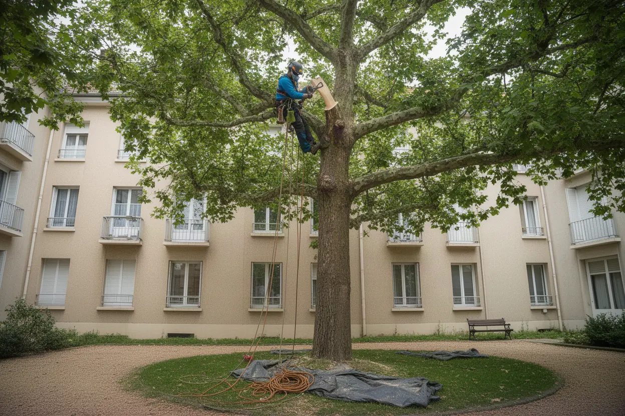 Arboriste réalisant une taille douce sur un arbre à Lyon